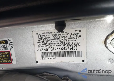 2008 Honda Civic Ex z USA, uszkodzony, nr VIN 2HGFG128X8H575455